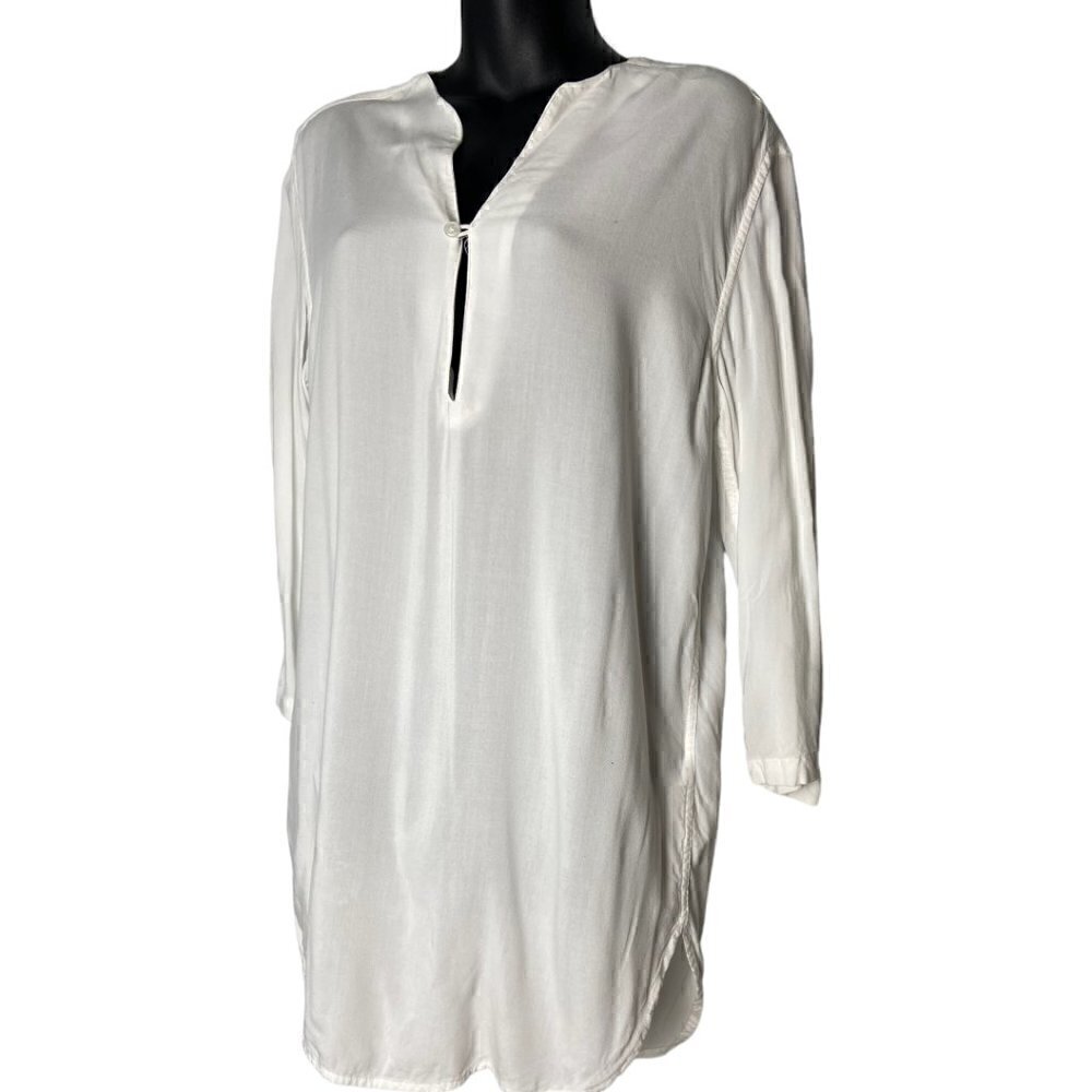 ASOS White Long Line Tunic Blouse, Minimalist, Chic Swim Cover-Up, Flowy